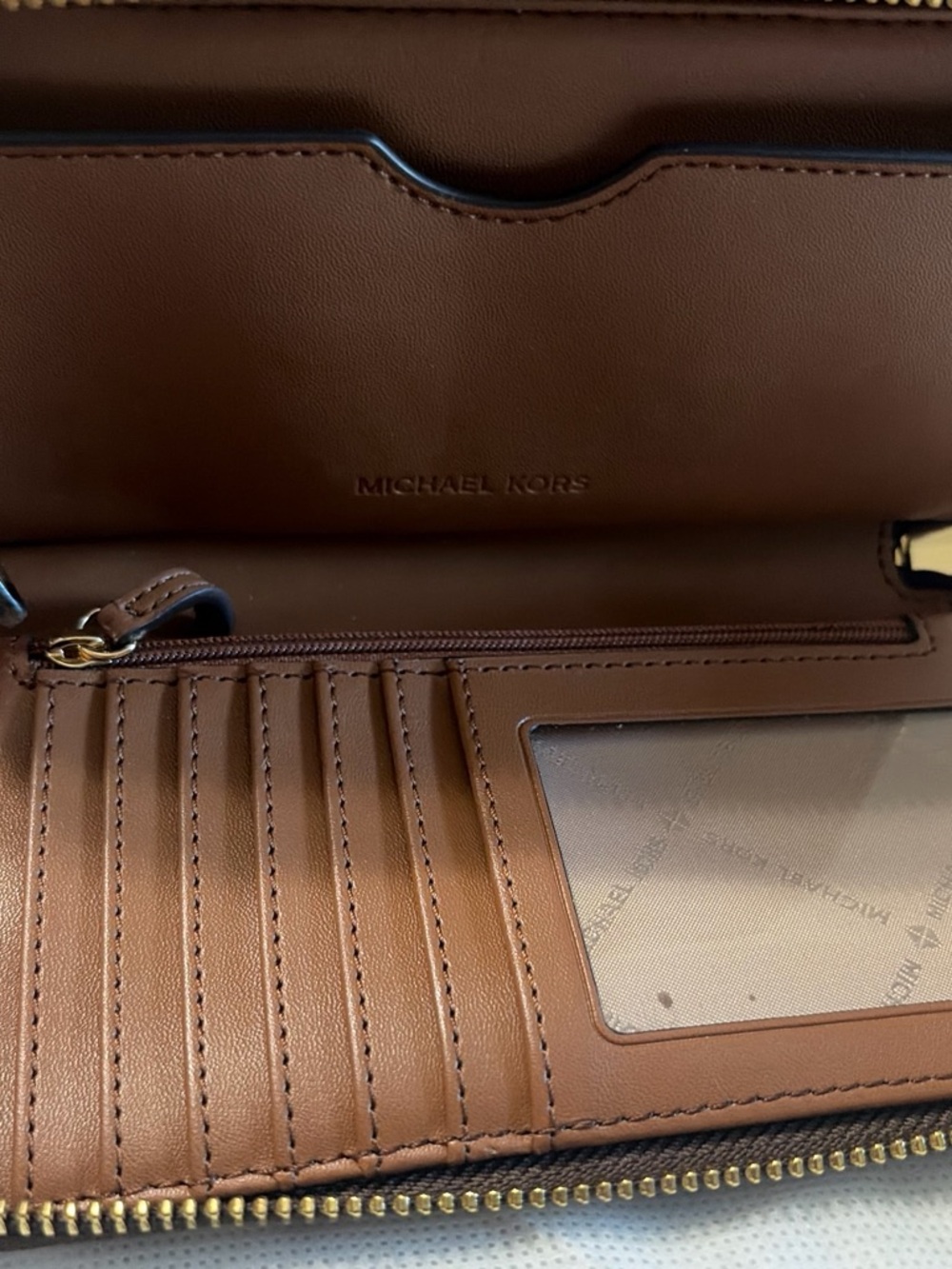 Michael Kors Brown Leather Women's Zip-Around Wallet with ID Window